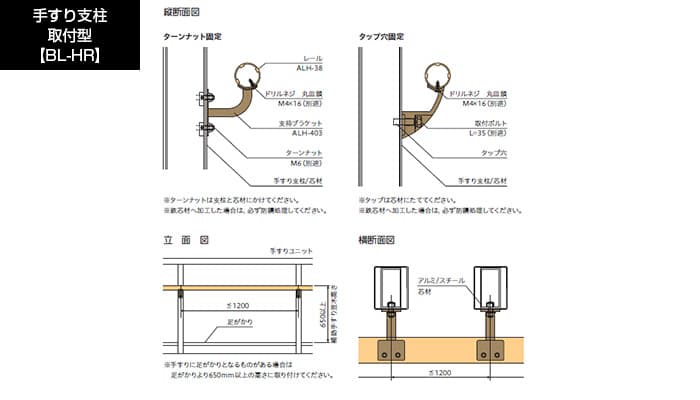 アルホージョ 軽量壁木下地取付型/手すり支柱取付型