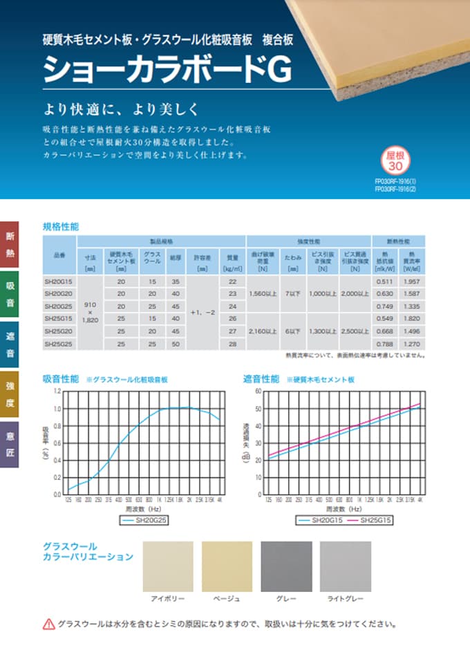 ショーカラボードG (屋根30分耐火構造)