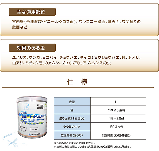 室内のビニールクロス壁面や塗装壁面に塗装するだけで虫除け対策