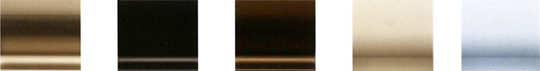外付ブラインド『サンシャディ』基本カラー(左からステン・ブラック・ブロンズ・ホワイト・シルバー)